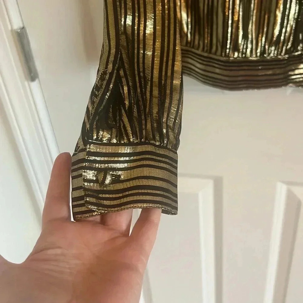 Vintage Lloyd Williams Size 10 Metallic Gold Blouse Long Sleeve Statement Party - Picture 4 of 10